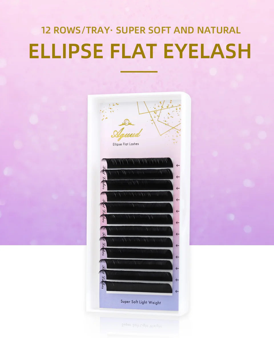 AGUUD Ellipse Flat False Eyelash Extensions Natural Soft Split-Tip Faux Mink Lashes Individual Soft Eyelashes B C CC D DD Cur