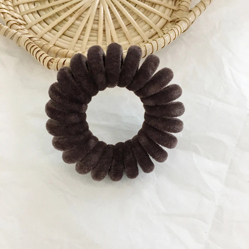 Winter Furry Telephone Wire Hair Tie Large Size Spiral Shape Rubber Elastic Hair Band Women Accessories