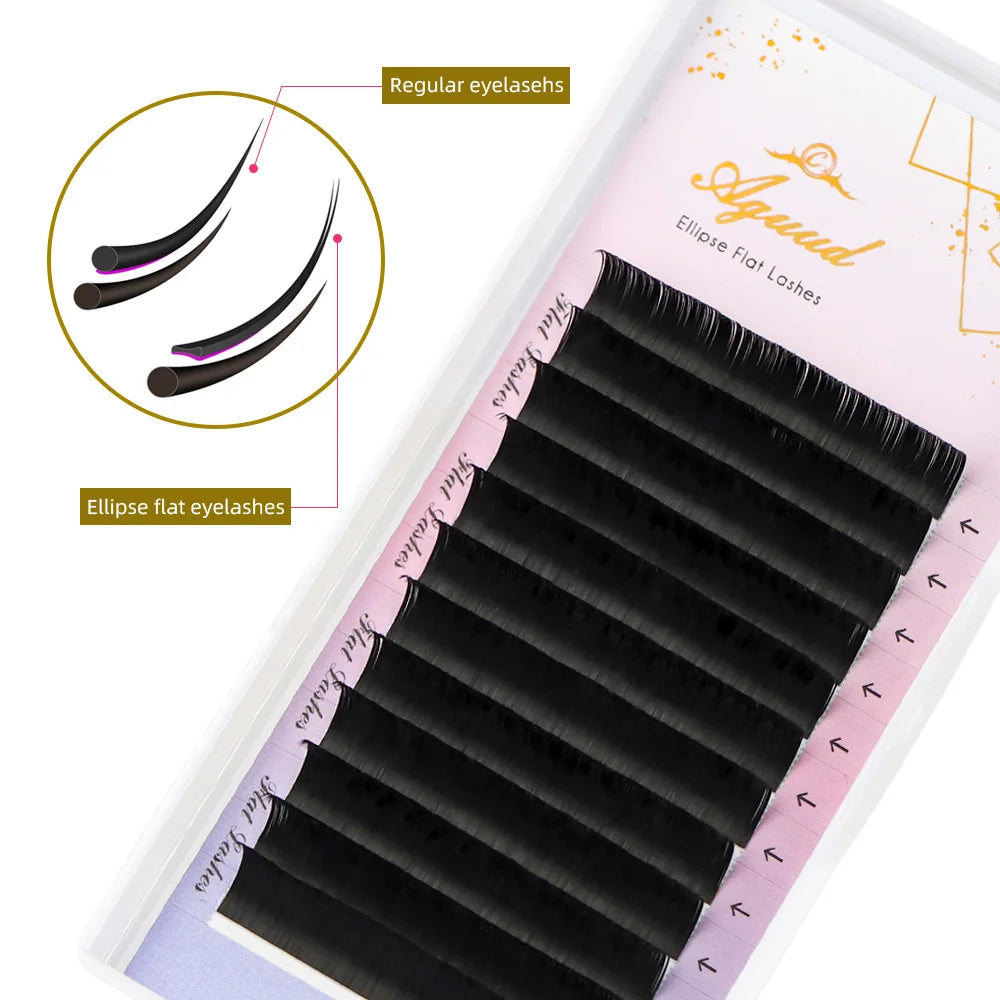 AGUUD Ellipse Flat False Eyelash Extensions Natural Soft Split-Tip Faux Mink Lashes Individual Soft Eyelashes B C CC D DD Cur