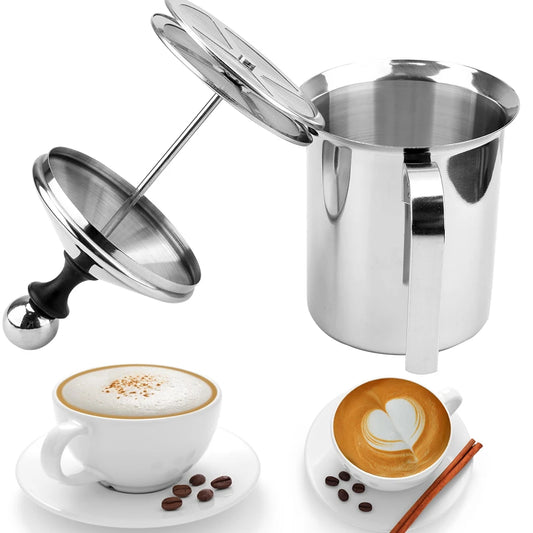 Stainless Steel Double Mesh Milk Creamer Milk Foam Mesh Coffee Foamer Manual Milk Frother Kitchen Tools 400/800ML