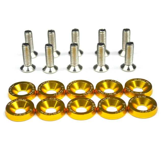 10PCS M6 JDM Car Modified Hex Fasteners Fender Washer Bumper Engine Concave Screws Fender Washer License Plate Bolts Car Styling