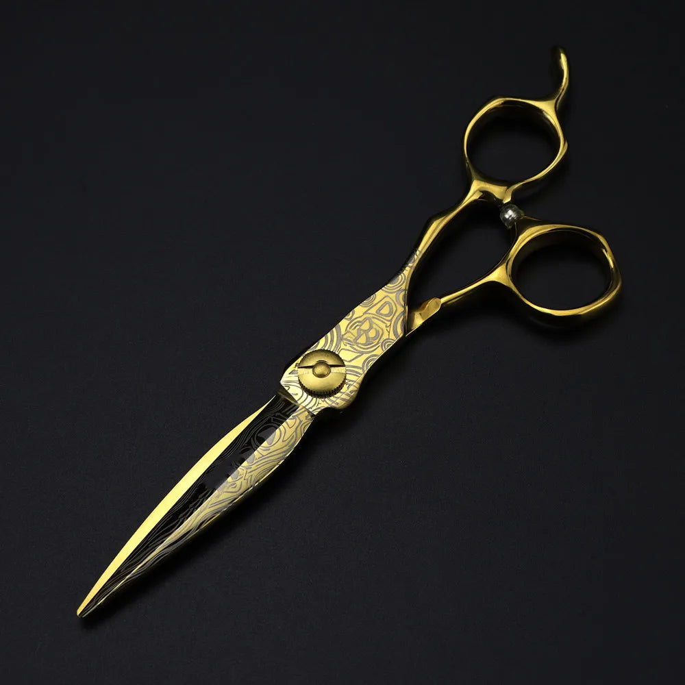 Professional 6 '' Gold cut scissor Damascus hair scissors haircut thinning barber tools cutting shears Hairdresser scissors