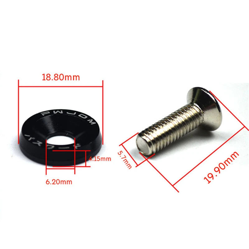 10PCS M6 JDM Car Modified Hex Fasteners Fender Washer Bumper Engine Concave Screws Fender Washer License Plate Bolts Car Styling