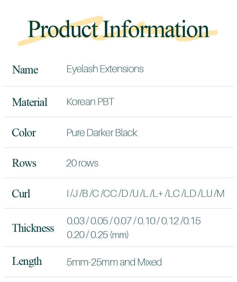 H&L SINCE 1990 20 Row Faux Lash Synthetic Mink Individual Eyelash Extension Dark Black Matte Soft Natural