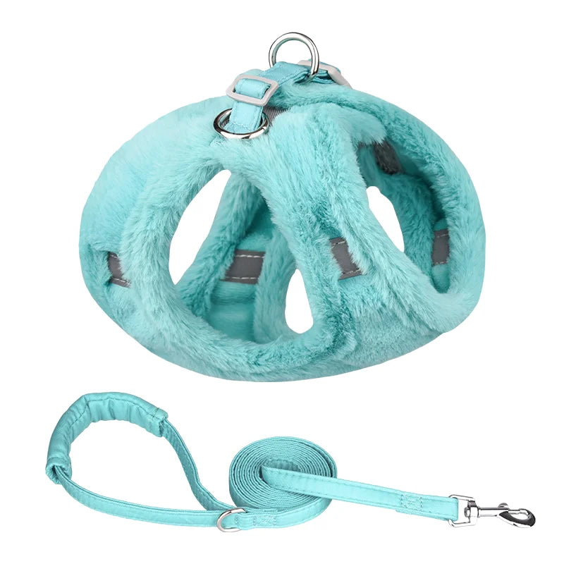 Furry Winter Small Dog Harness Leash Set Warm Pet Chest Strap Puppy Cat Walking Lead Vest French Bulldog Accessories Chihuah