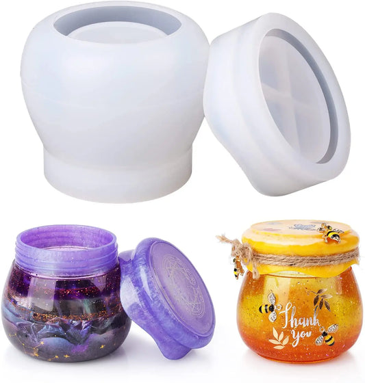 Pudding Jar Storage Bottle Silicone Resin Mold with Lid Candle Holder Box Mould Epoxy Casting Resin Mold