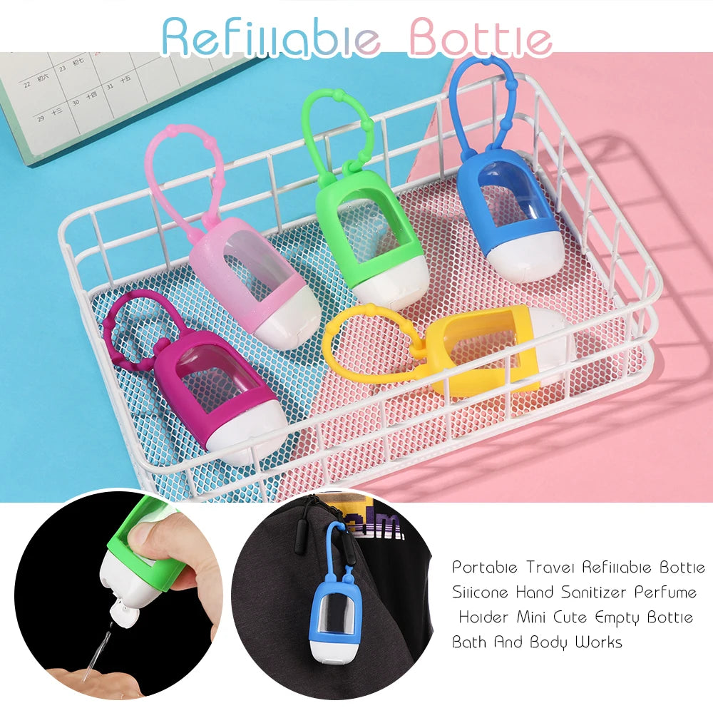 30ml Portable Hand Sanitizer Bottle Reusable Travel Durable Silicone Keychain Holder Gel hand Soap Empty Container Sub-bottling