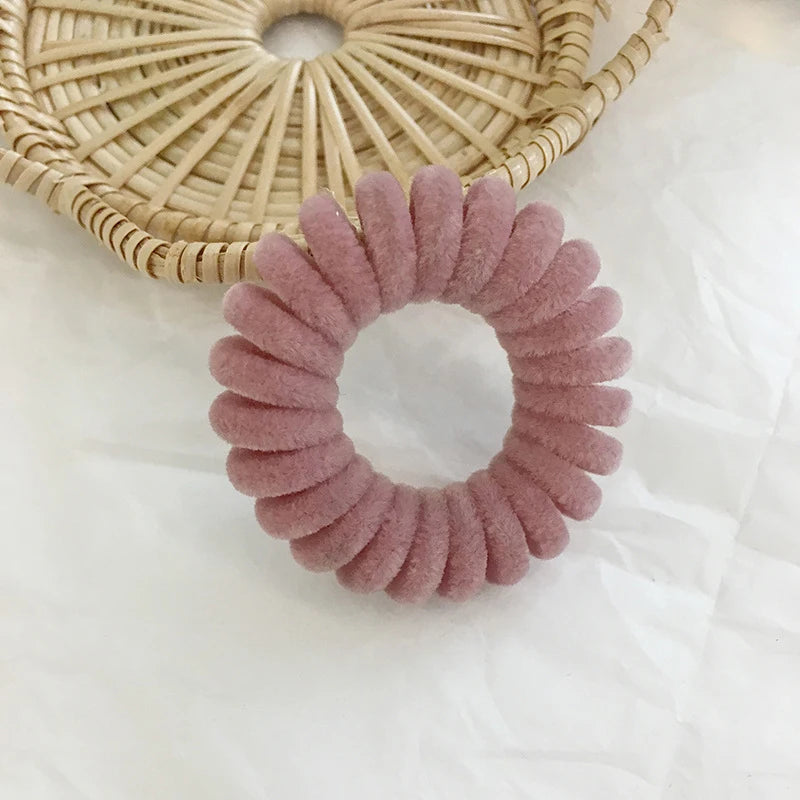 Winter Furry Telephone Wire Hair Tie Large Size Spiral Shape Rubber Elastic Hair Band Women Accessories
