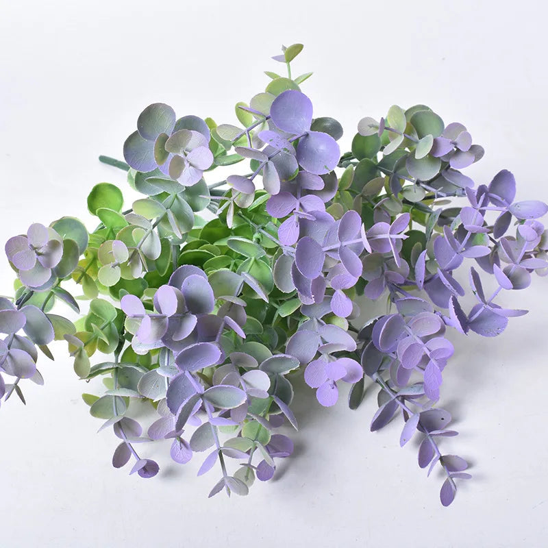 YO CHO Artificial Plants 7 Forks Eucalyptus Leaves Plastic Plants Green Twigs Eucalyptus Leaves Home Party Wedding Wall Decor