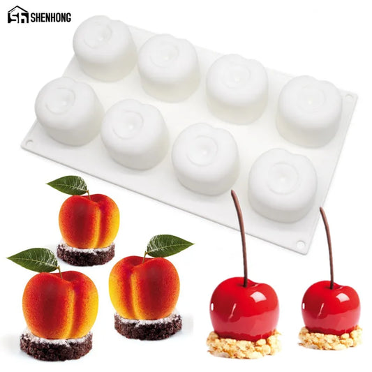 SHENHONG Silicone Cherry Mold 8 Holes Peach 3D Cake Moulds Mousse For Ice Creams Chocolates Pastry Bakeware Dessert Art Pan