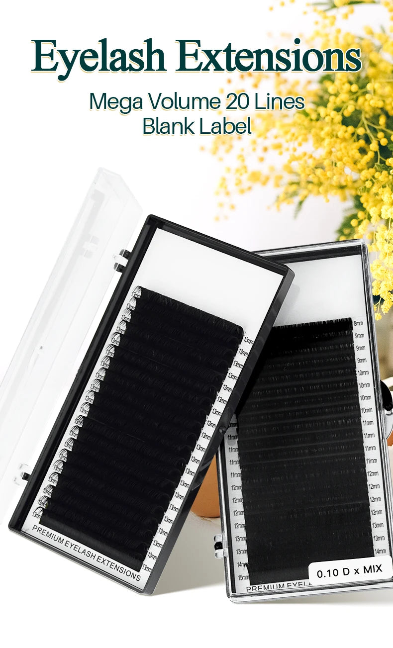 H&L SINCE 1990 20 Row Faux Lash Synthetic Mink Individual Eyelash Extension Dark Black Matte Soft Natural