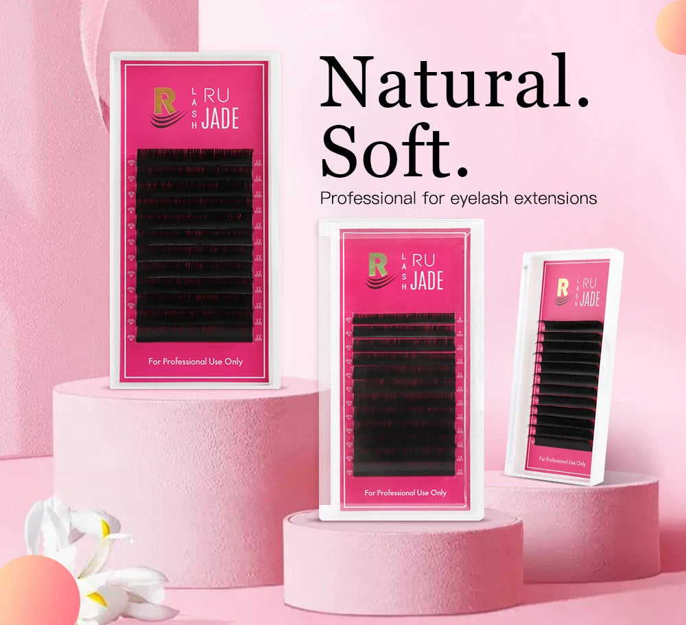 Lashrujade 16 17 18 19 20mm Long Individual Eyelashes Extension Soft Faux Silk Mink Russian Volume Lash Extension Supplies