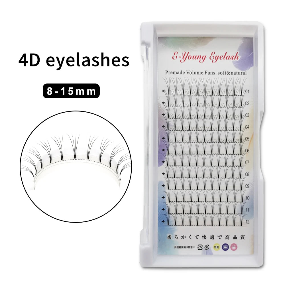 E-young 2d Premade Lashes Volume Fans Short Stem C/D Curl 0.1mm Natural False Eyelashes Extensions Premade Fans Wholesale Makeup