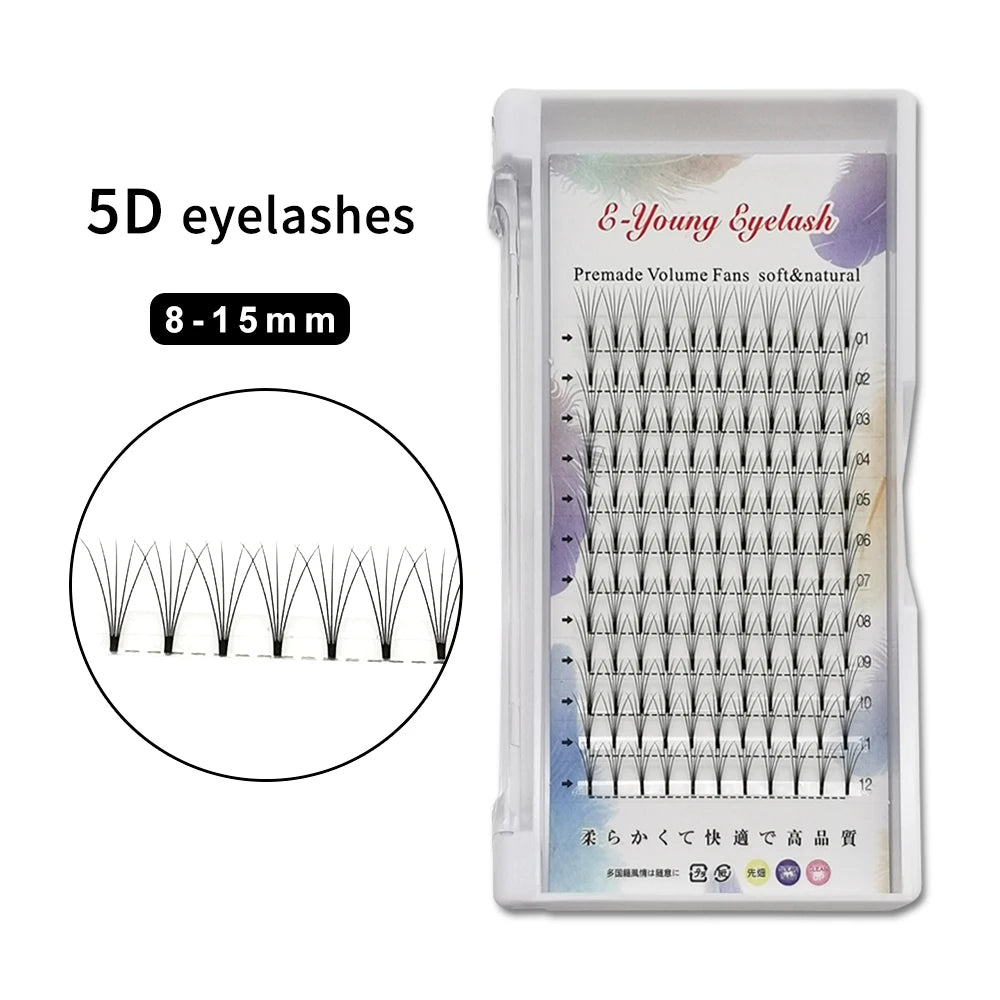 E-young 2d Premade Lashes Volume Fans Short Stem C/D Curl 0.1mm Natural False Eyelashes Extensions Premade Fans Wholesale Makeup