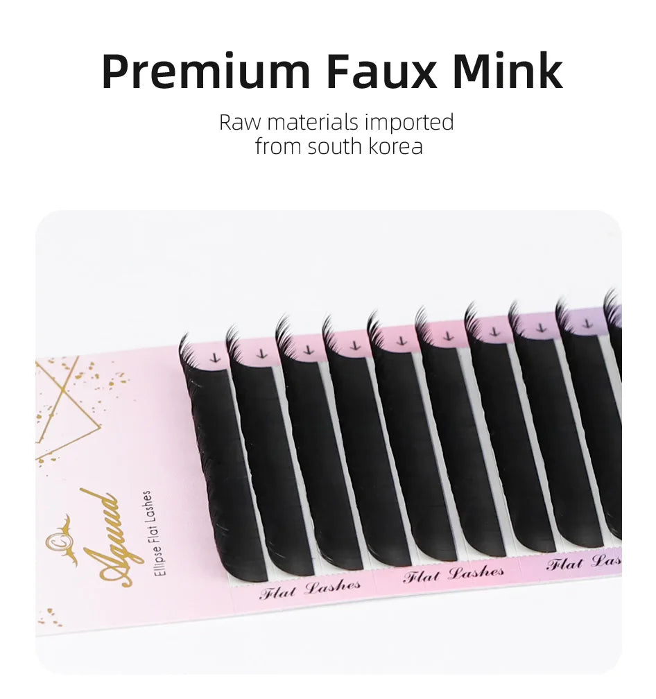 AGUUD Ellipse Flat False Eyelash Extensions Natural Soft Split-Tip Faux Mink Lashes Individual Soft Eyelashes B C CC D DD Cur