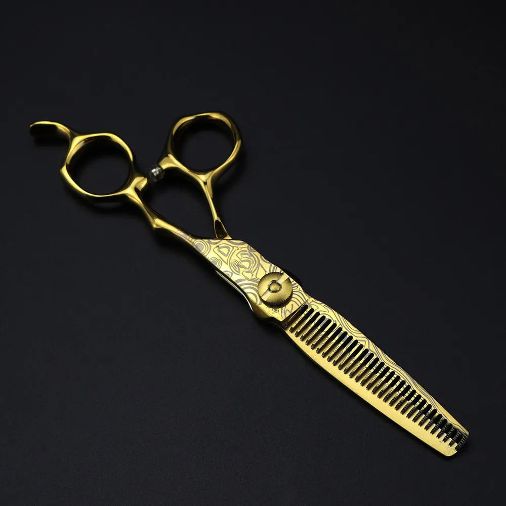 Professional 6 '' Gold cut scissor Damascus hair scissors haircut thinning barber tools cutting shears Hairdresser scissors