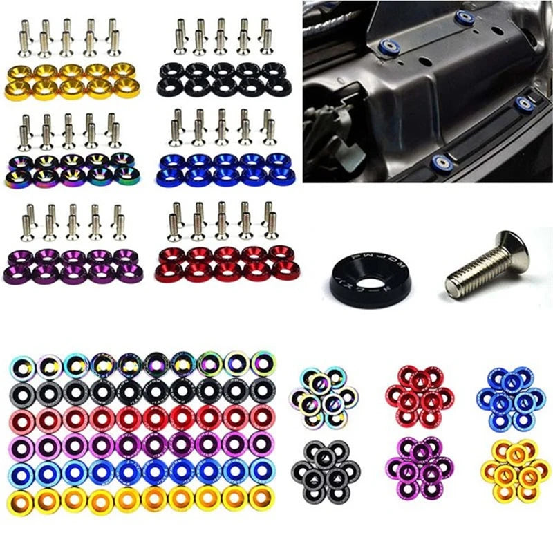 10PCS M6 JDM Car Modified Hex Fasteners Fender Washer Bumper Engine Concave Screws Fender Washer License Plate Bolts Car Styling