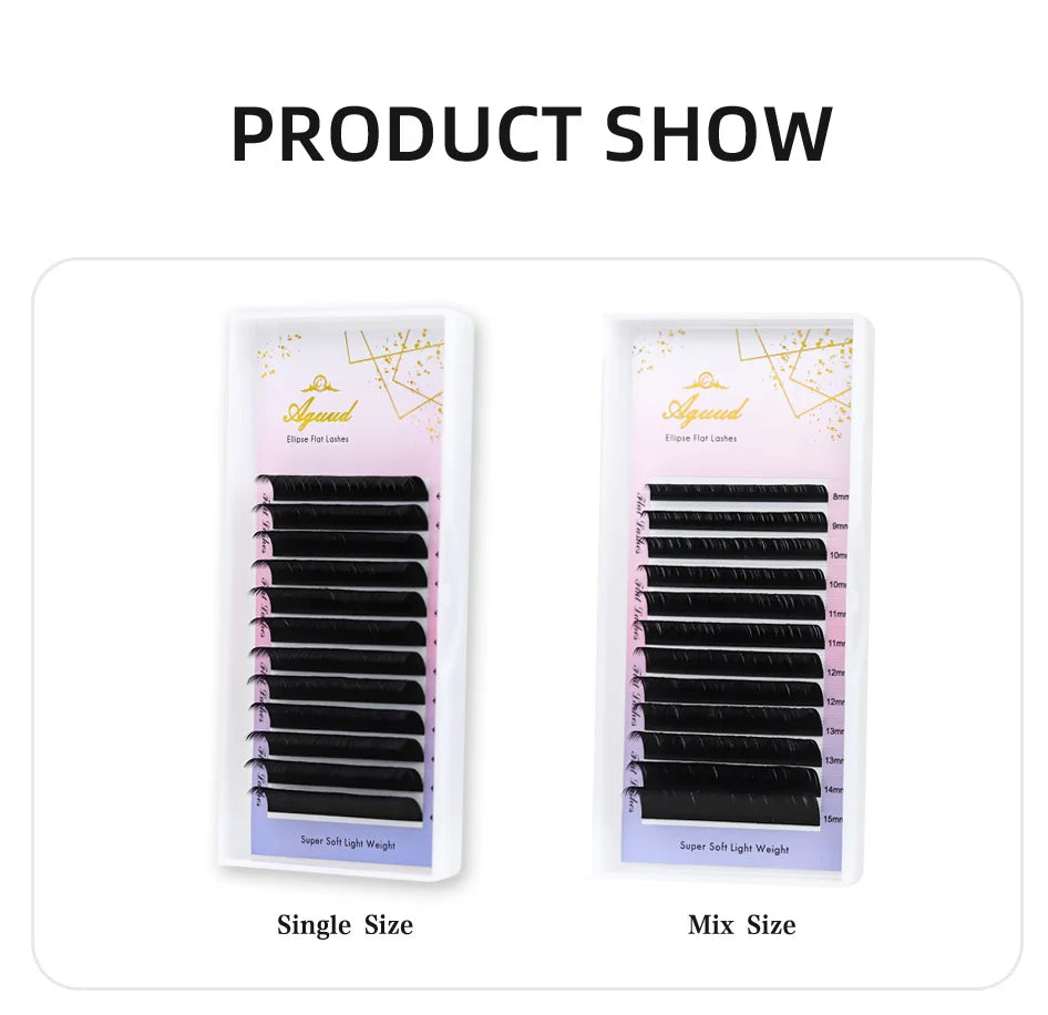 AGUUD Ellipse Flat False Eyelash Extensions Natural Soft Split-Tip Faux Mink Lashes Individual Soft Eyelashes B C CC D DD Cur