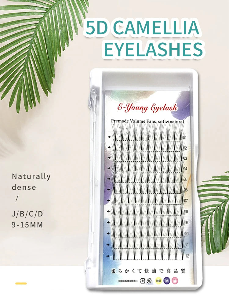 E-young 2d Premade Lashes Volume Fans Short Stem C/D Curl 0.1mm Natural False Eyelashes Extensions Premade Fans Wholesale Makeup