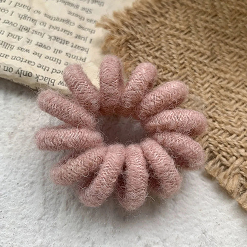 Winter Furry Telephone Wire Hair Tie Large Size Spiral Shape Rubber Elastic Hair Band Women Accessories