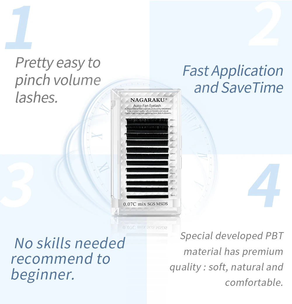 NAGARAKU Easy Fanning Eyelash Extension Autofan Fast Bloom Self Flowering Pre-bonded Volume Makeup Easyfan False Eyelashes