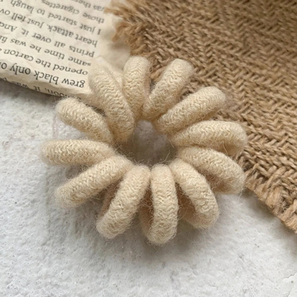 Winter Furry Telephone Wire Hair Tie Large Size Spiral Shape Rubber Elastic Hair Band Women Accessories