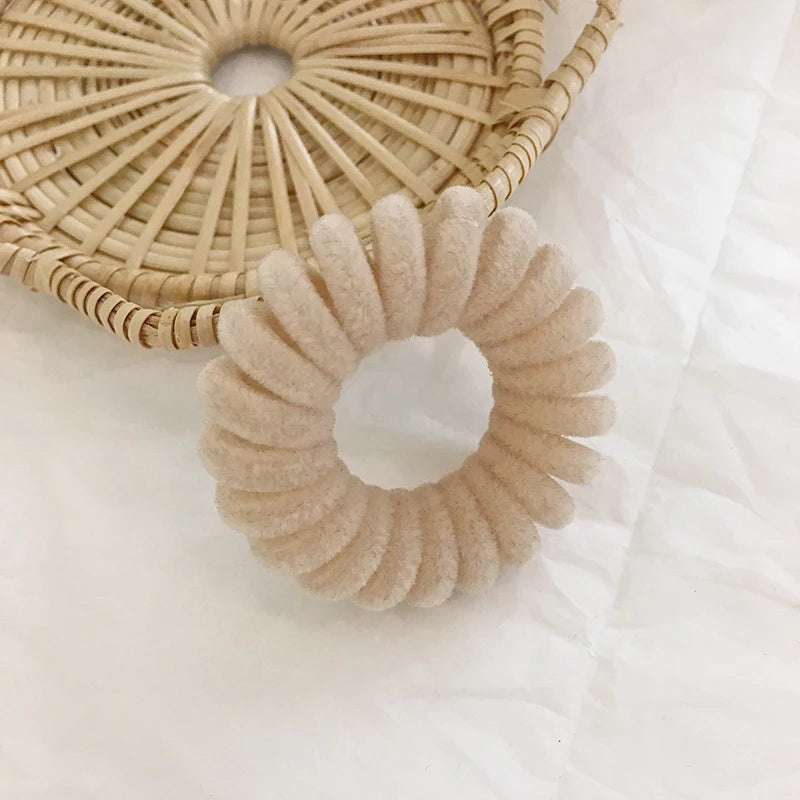 Winter Furry Telephone Wire Hair Tie Large Size Spiral Shape Rubber Elastic Hair Band Women Accessories