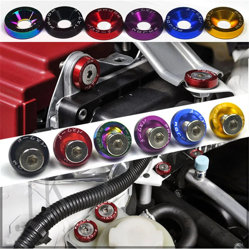 10PCS M6 JDM Car Modified Hex Fasteners Fender Washer Bumper Engine Concave Screws Fender Washer License Plate Bolts Car Styling