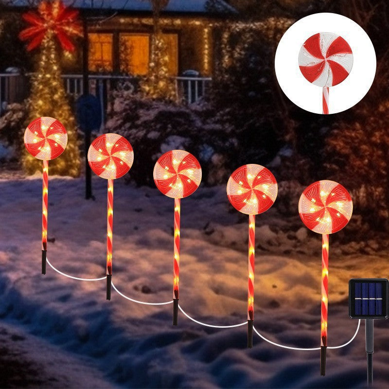 Cross-Border Led Solar Christmas Decoration Cane Light String Lawn Candy Snowflake Ground Lights Garden Lights Outdoor