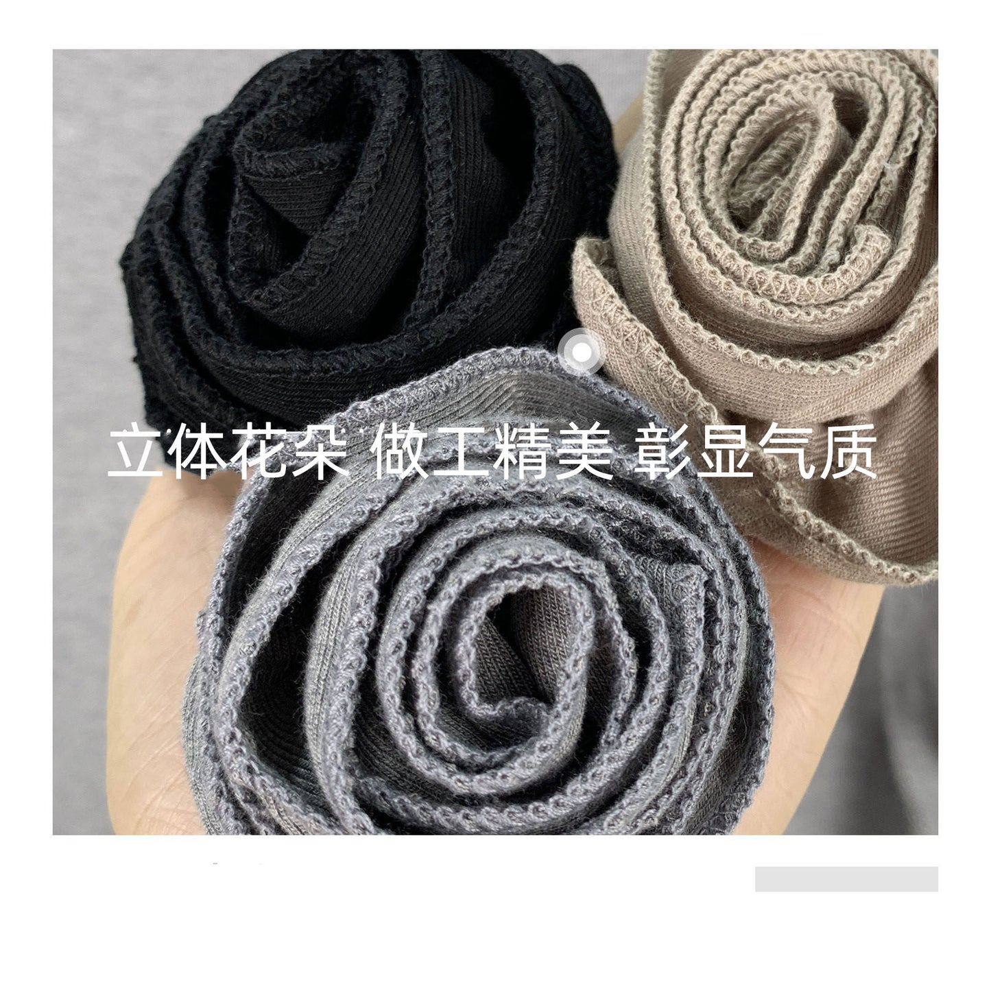 Combed Cotton High-End Half Turtleneck Long-Sleeved Slim Top, Chic and Beautiful Stereo Flower Decoration Right Shoulder T-Shirt for Women