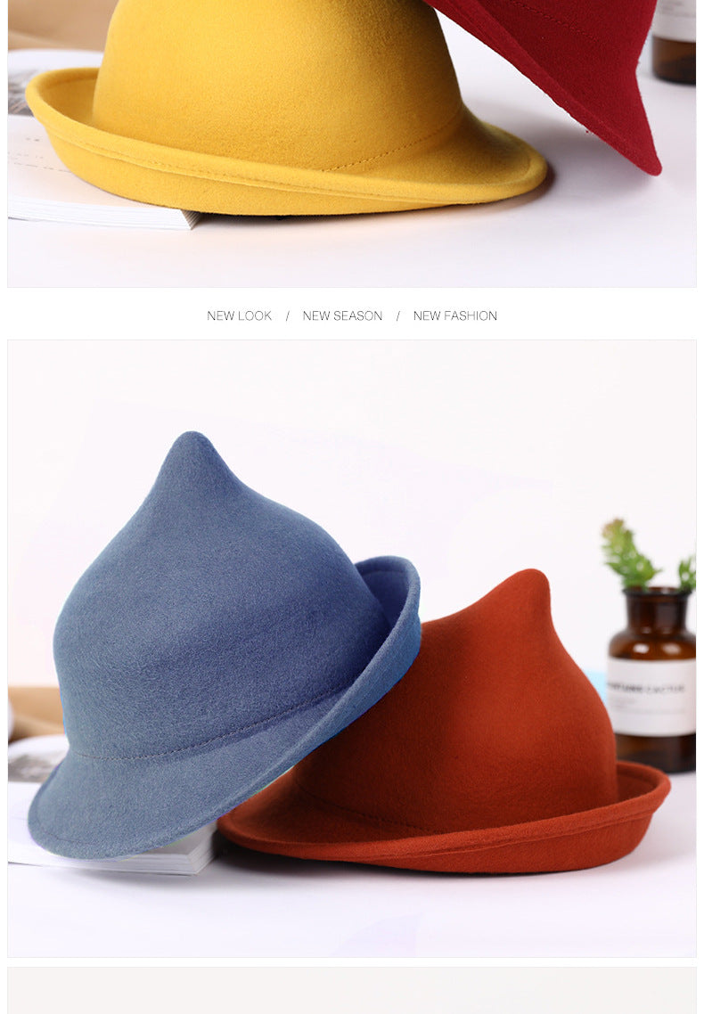 European and American Personalized Magic Hat Pointed Felt Hat Magic Hat Halloween Stage Performance Hat Rolled Edge Wool Witch Hat