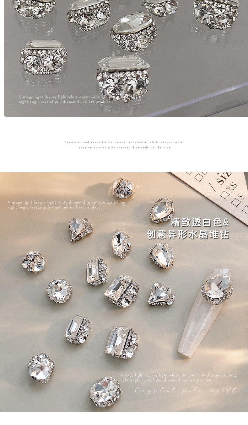 White-transparent finished pile drill nail art accessories high-level hand pile drill ball flash full drill large right angle nail drill accessories