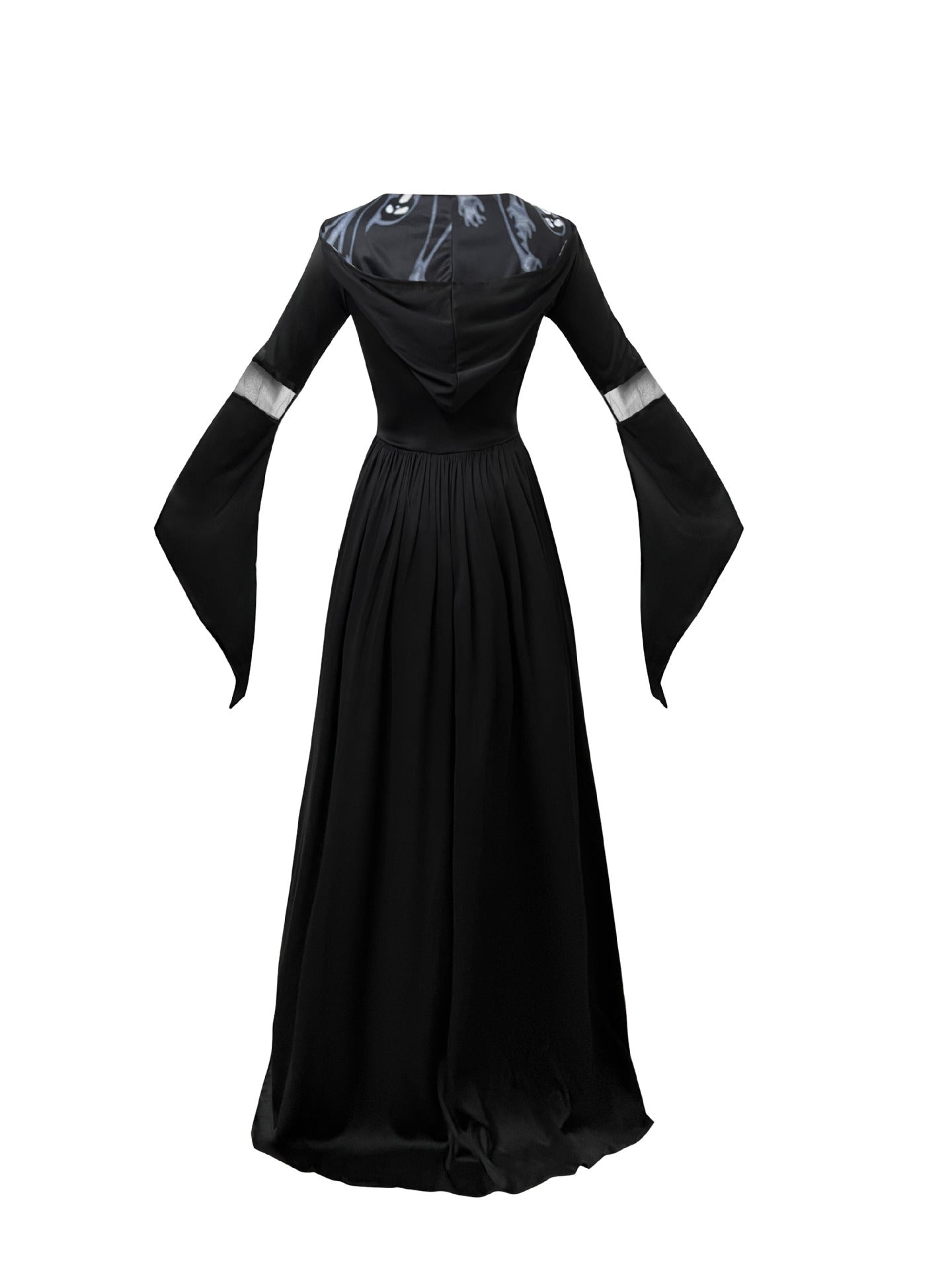 2025 New Halloween Witch Dress Hooded Skeleton Witch Magician Cosplay Stage Performance Costume