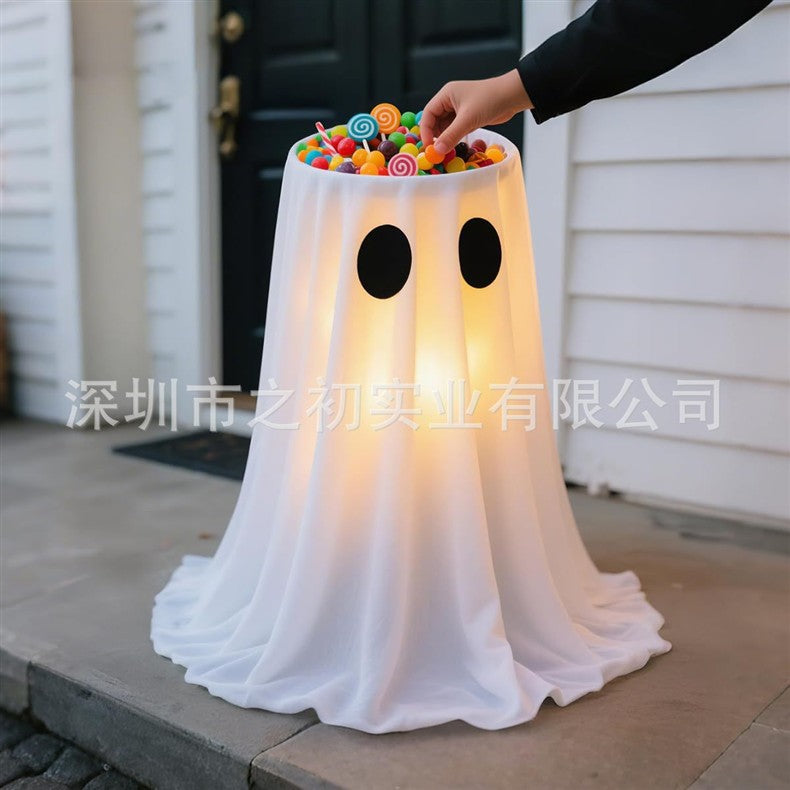 Halloween ghost fruit plate ornament, glowing door decoration, pumpkin bucket, candy bucket, cute outdoor decoration