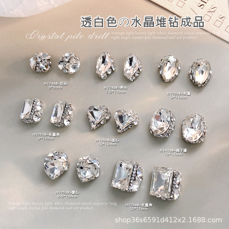 White-transparent finished pile drill nail art accessories high-level hand pile drill ball flash full drill large right angle nail drill accessories