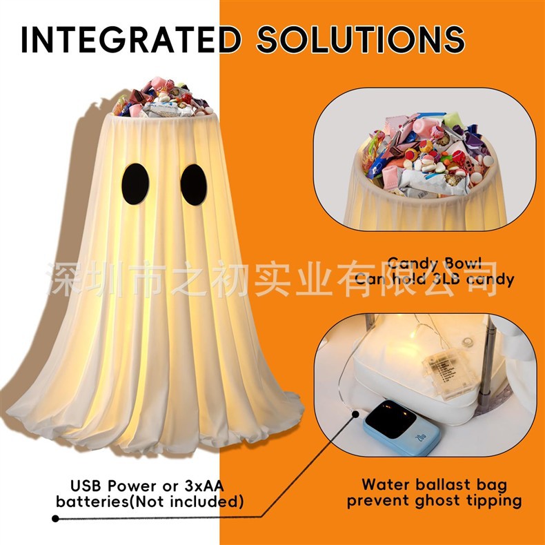 Halloween ghost fruit plate ornament, glowing door decoration, pumpkin bucket, candy bucket, cute outdoor decoration