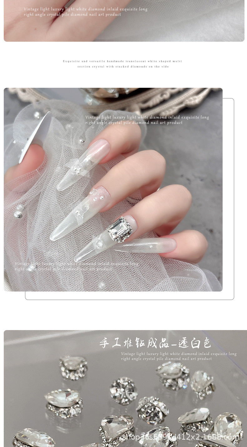 White-transparent finished pile drill nail art accessories high-level hand pile drill ball flash full drill large right angle nail drill accessories