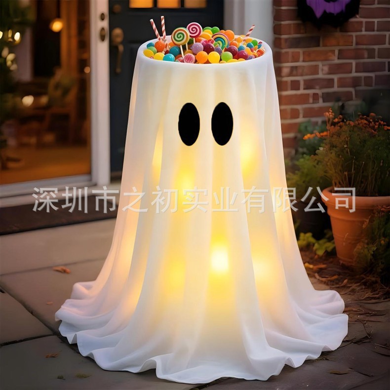 Halloween ghost fruit plate ornament, glowing door decoration, pumpkin bucket, candy bucket, cute outdoor decoration