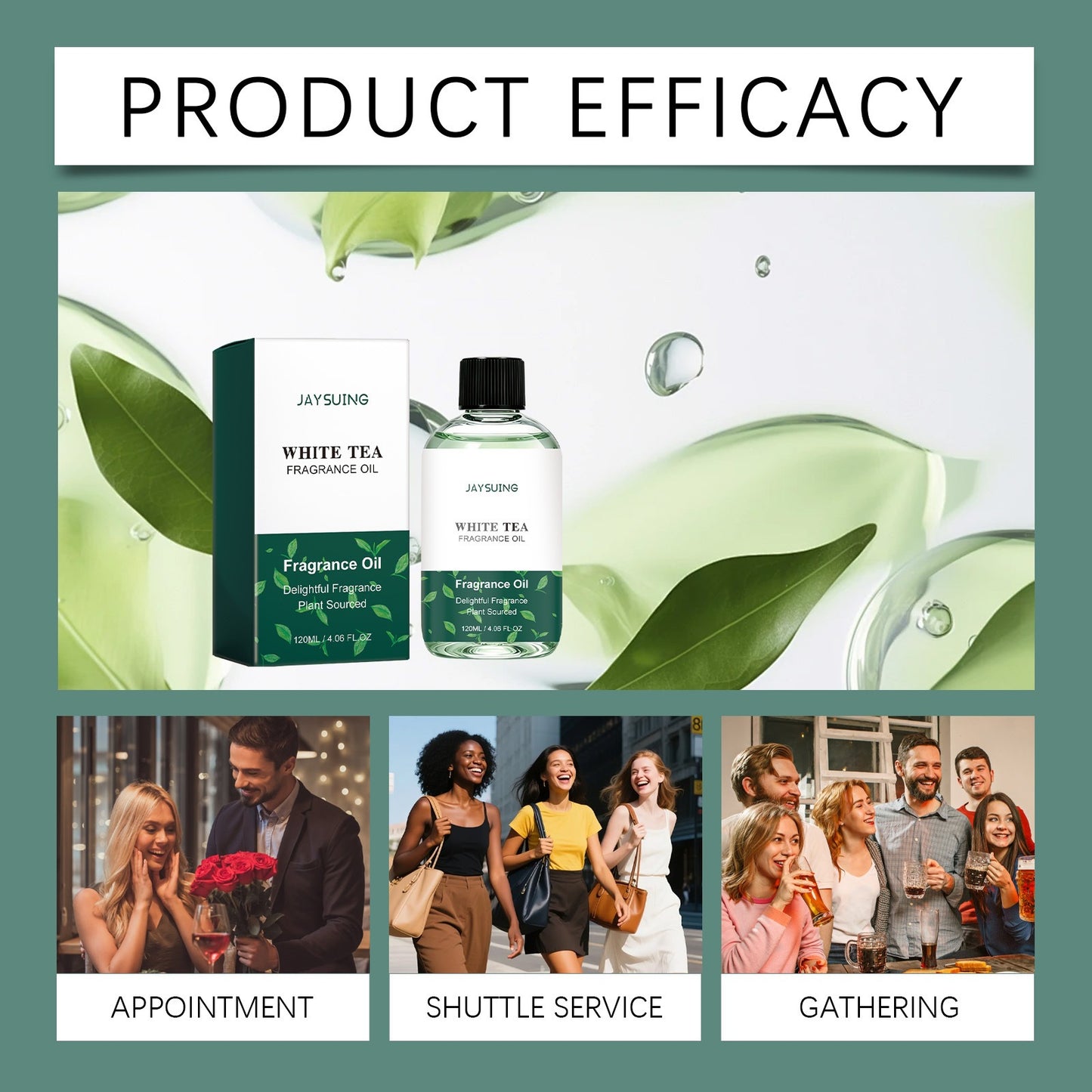 Jaysuing White Tea Fragrance Essential Oil, Long-Lasting Fragrance for Daily Commuting and Dating, Fresh and Skin-Friendly Atmosphere Perfume