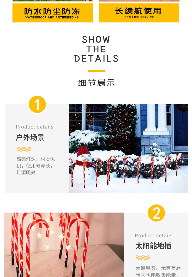 Cross-Border Led Solar Christmas Decoration Cane Light String Lawn Candy Snowflake Ground Lights Garden Lights Outdoor