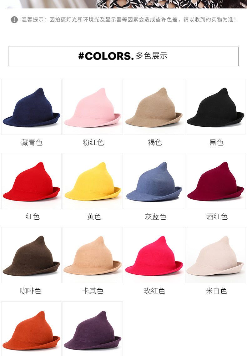 European and American Personalized Magic Hat Pointed Felt Hat Magic Hat Halloween Stage Performance Hat Rolled Edge Wool Witch Hat
