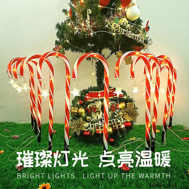 Cross-Border Led Solar Christmas Decoration Cane Light String Lawn Candy Snowflake Ground Lights Garden Lights Outdoor