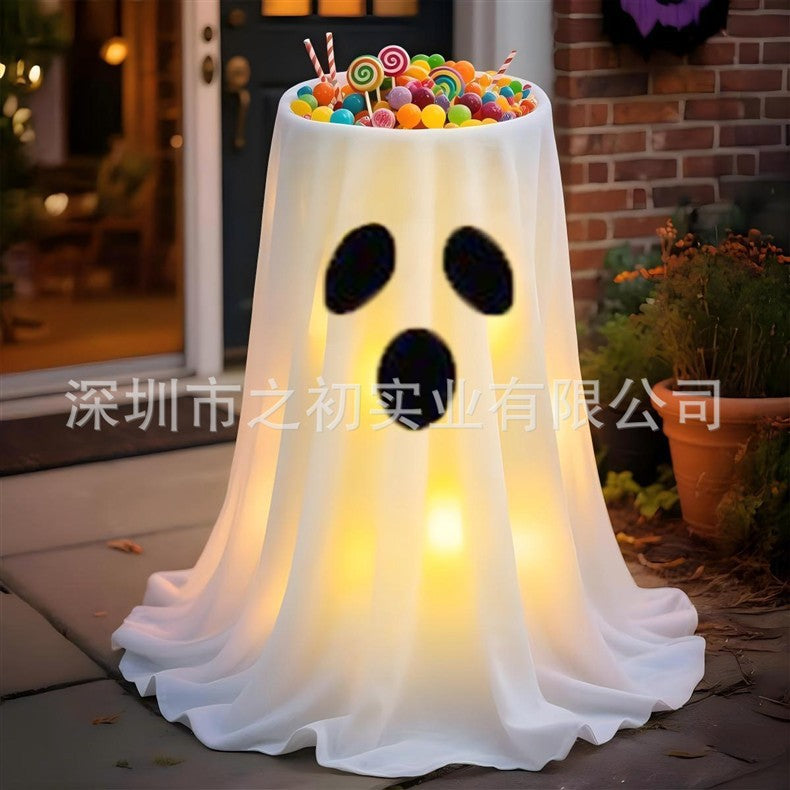 Halloween ghost fruit plate ornament, glowing door decoration, pumpkin bucket, candy bucket, cute outdoor decoration
