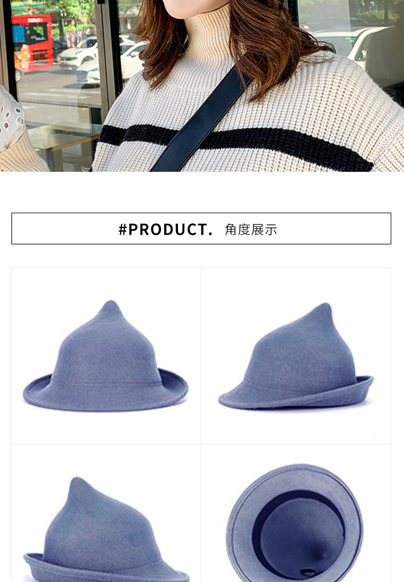 European and American Personalized Magic Hat Pointed Felt Hat Magic Hat Halloween Stage Performance Hat Rolled Edge Wool Witch Hat
