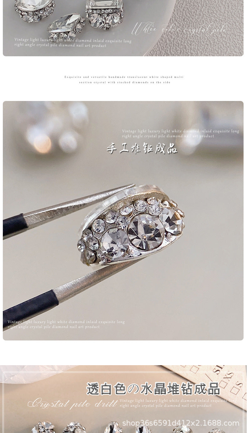 White-transparent finished pile drill nail art accessories high-level hand pile drill ball flash full drill large right angle nail drill accessories
