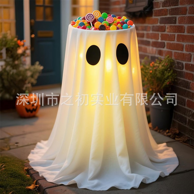 Halloween ghost fruit plate ornament, glowing door decoration, pumpkin bucket, candy bucket, cute outdoor decoration