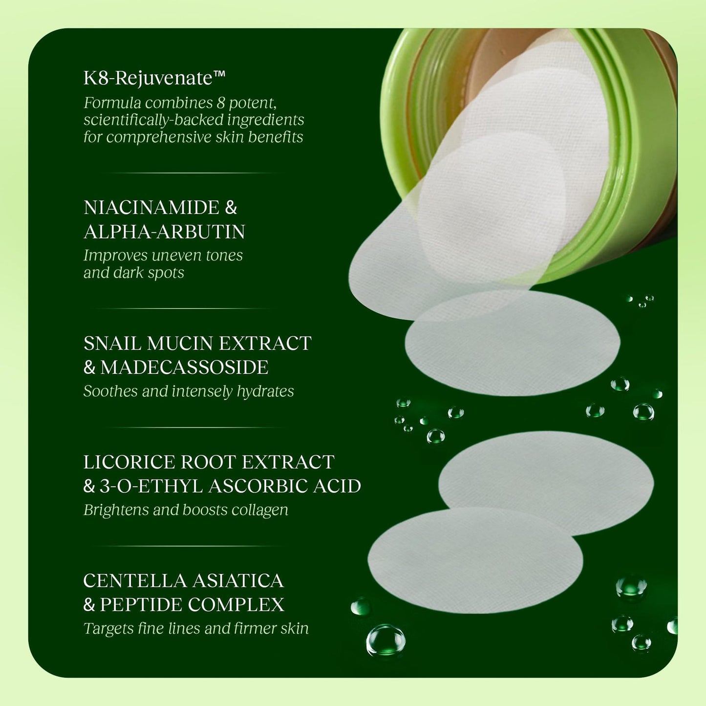 Exfoliating Centella Asiatica Dark Spot and Wrinkle Minimizing Toner Pad
