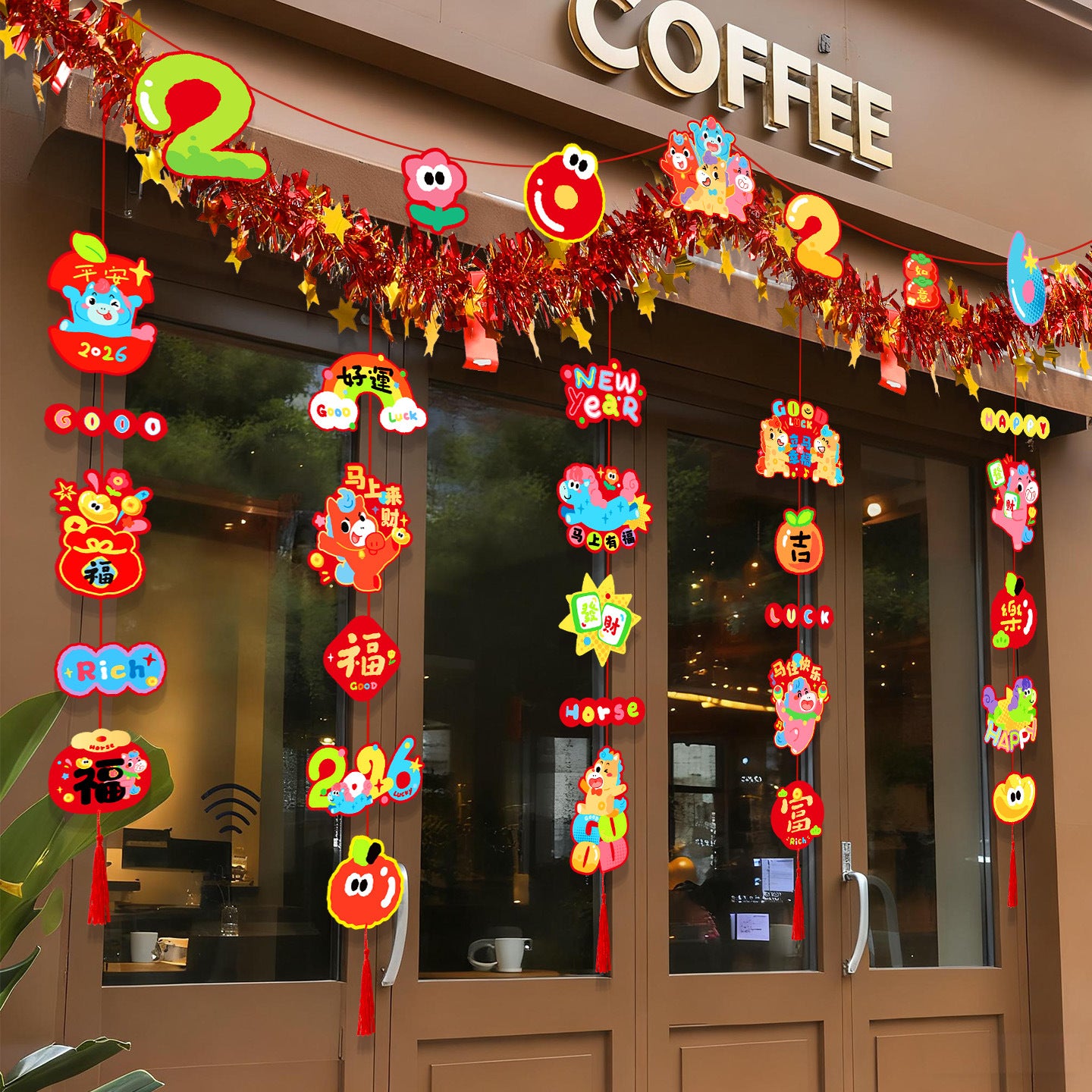 2026 Year of the Horse New Year Decorations Garland Banners Kindergarten Mall Store Window Display New Year Hanging Decorations