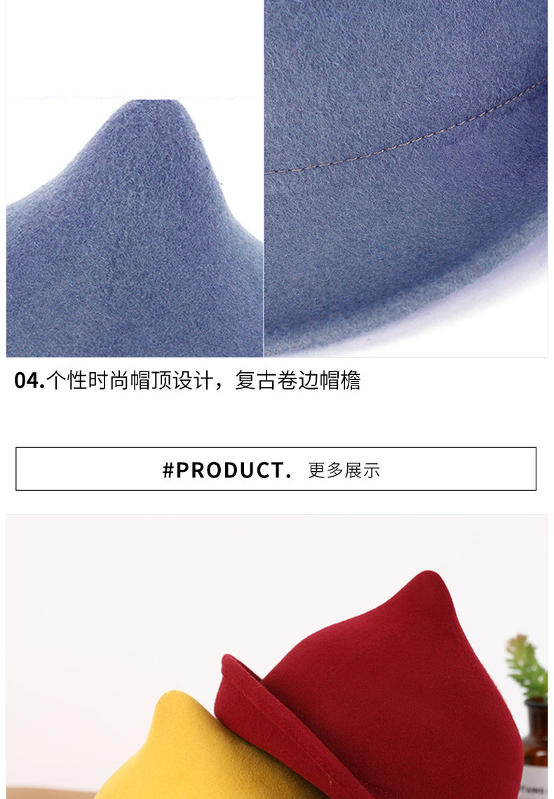 European and American Personalized Magic Hat Pointed Felt Hat Magic Hat Halloween Stage Performance Hat Rolled Edge Wool Witch Hat
