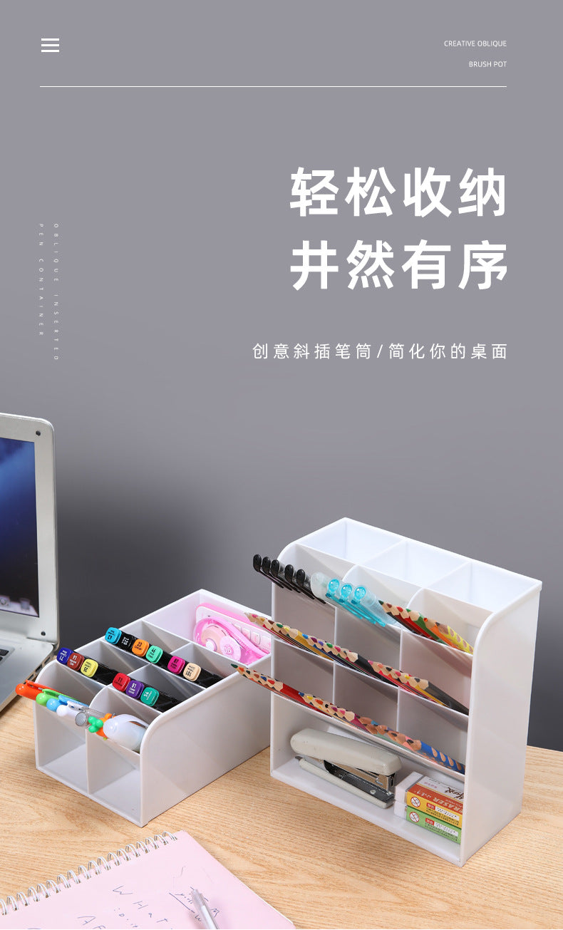 Oblique Pen Holder Desk Student Office Desktop Rack Children and Girls Stationery Storage Box Multifunctional Decoration Pen Holder